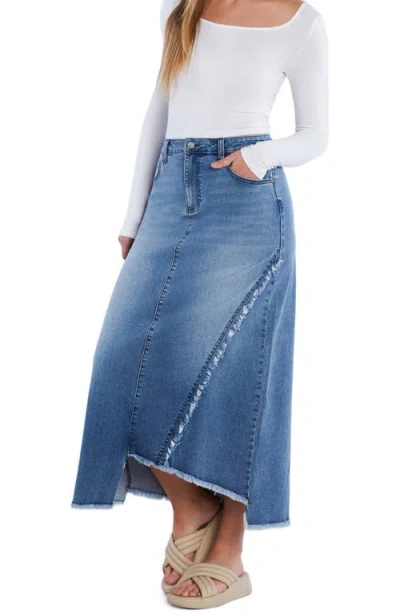 Wash Lab Denim Two Step Denim Maxi Skirt In Team Blue