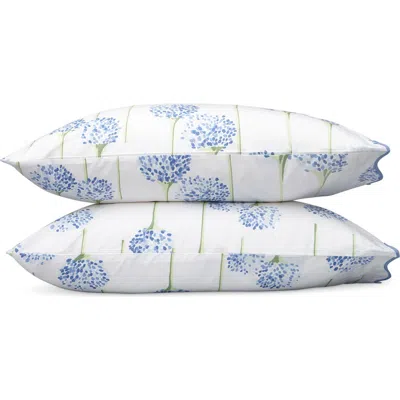 Matouk Set Of 2 Floral Cotton Percale Pillowcases In Azure