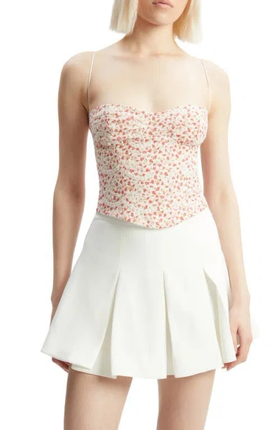 Bardot Estie Eyelet Embroidery Corset Top In Red Floral