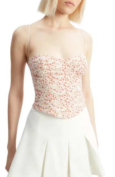 Bardot Estie Eyelet Embroidery Corset Top In Red Floral