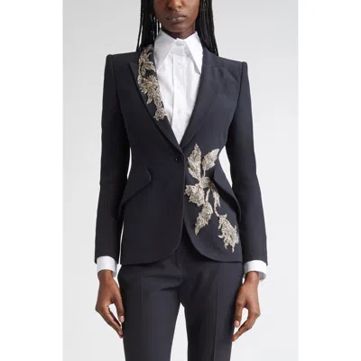 Alexander Mcqueen Embellished Padded-shoulders Blazer In Black
