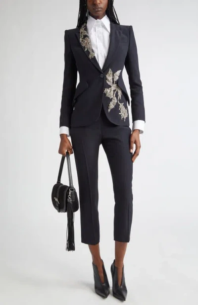 Alexander Mcqueen Embellished Padded-shoulders Blazer In Black