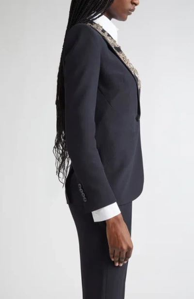 Alexander Mcqueen Embellished Padded-shoulders Blazer In Black