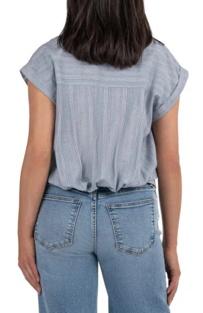 Kut From The Kloth Gaia Pleat Hem Short Sleeve Button-up Top In Gray