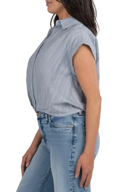 Kut From The Kloth Gaia Pleat Hem Short Sleeve Button-up Top In Gray