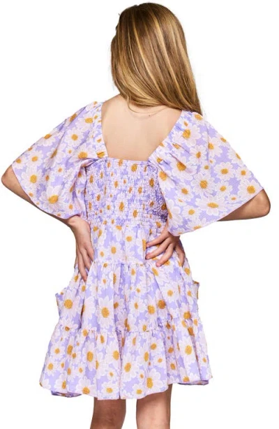 Hannah Banana Kids' Floral Side Cutout Flutter Sleeve Dress In Lavender Multi