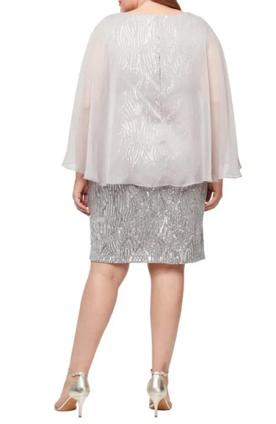 Sl Fashions Chiffon Capelet Sequin Cocktail Dress In Buff