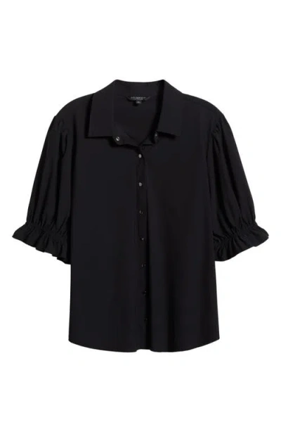 Liverpool Los Angeles Puff Sleeve Knit Snap-up Shirt In Black