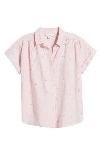 Beachlunchlounge Noa Embroidered Cotton Blend Button-up Top In Pale Pink