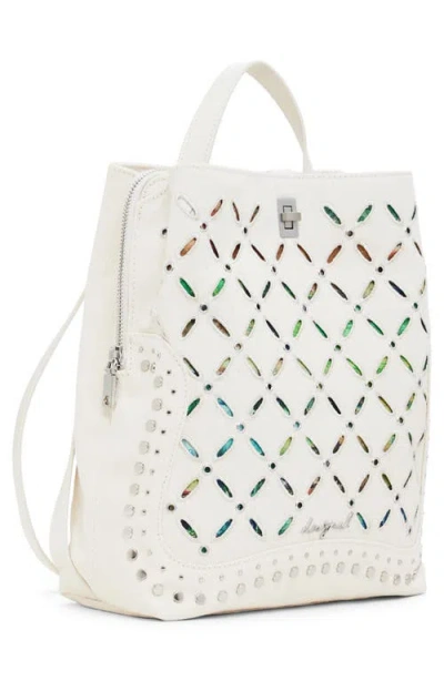 Desigual Medium Backpack With Perforations And Studs In Beige