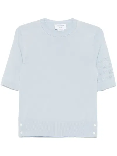 Thom Browne 4bar Knitted Tshirt In Blue