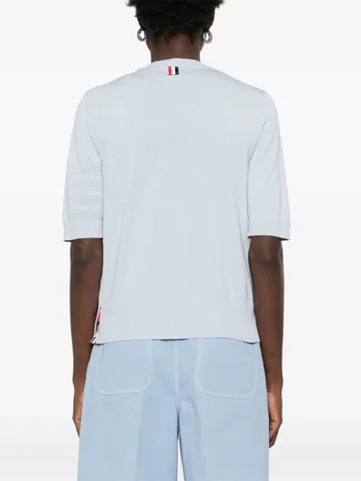 Thom Browne 4bar Knitted Tshirt In Blue