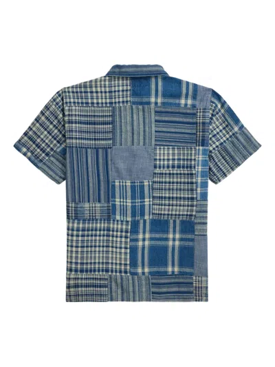 Rrl Convertible-collar Patchwork Cotton And Linen-blend Shirt In Blue