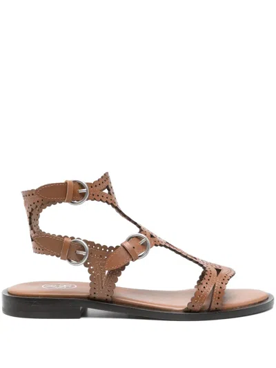 Ash Buff Calf Leather Sandals In Brown