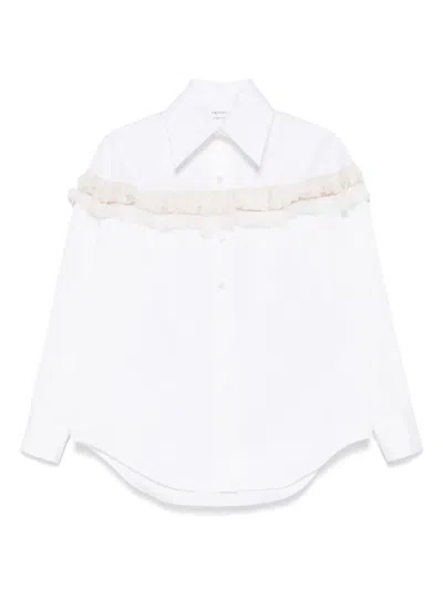 Alexander Mcqueen Slashed Creponne Detail Oversized Shirt In White