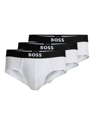Hugo Boss Boss Set Of Three Cotton Briefs With Logoed Elastic Band In White