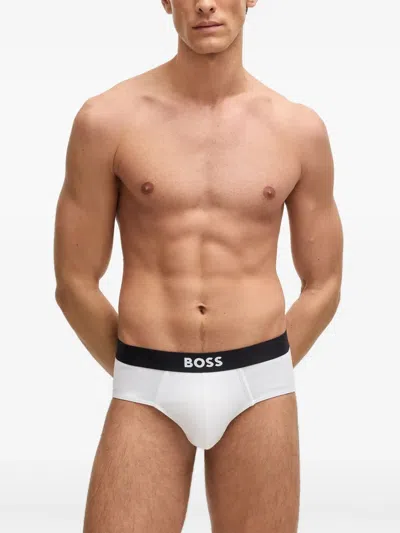 Hugo Boss Boss Set Of Three Cotton Briefs With Logoed Elastic Band In White