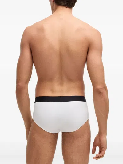 Hugo Boss Boss Set Of Three Cotton Briefs With Logoed Elastic Band In White