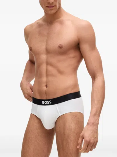 Hugo Boss Boss Set Of Three Cotton Briefs With Logoed Elastic Band In White