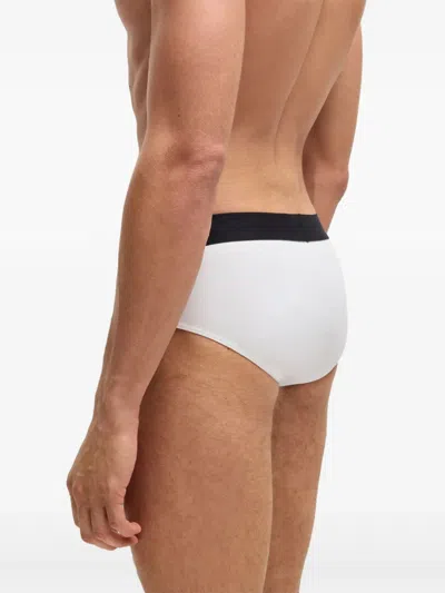 Hugo Boss Boss Set Of Three Cotton Briefs With Logoed Elastic Band In White