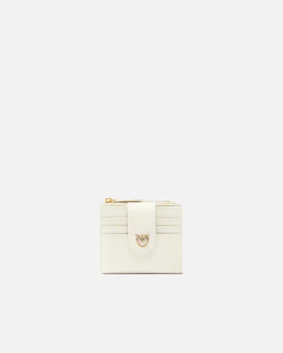 Pinko Logo Plaque Bi-fold Wallet In White+white-antique Gold