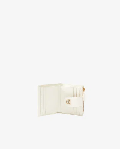 Pinko Logo Plaque Bi-fold Wallet In White+white-antique Gold