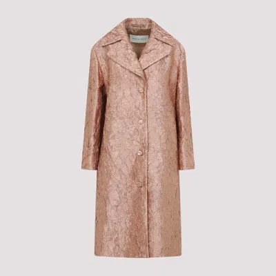 Dries Van Noten Crinkle Effect Single Breasted Coat In Peach
