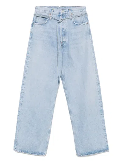 Agolde High Waist Frayed Hem Jeans In Blue