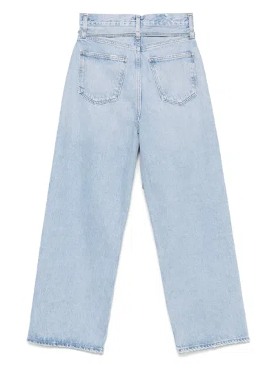 Agolde High Waist Frayed Hem Jeans In Blue