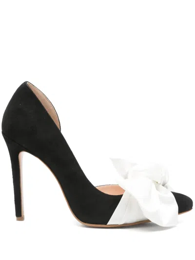 Ginissima Samantha Black Suede And Oversized White Satin Bow Open Sided Stiletto In Black