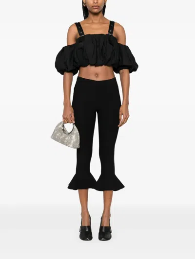 Pinko Adjustable Strap Crop Top With Puff Sleeves In Black
