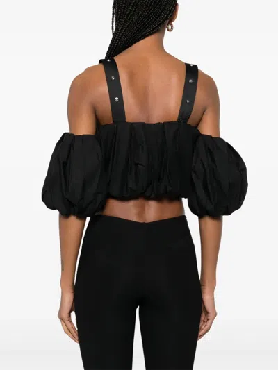 Pinko Adjustable Strap Crop Top With Puff Sleeves In Black