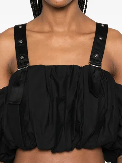 Pinko Adjustable Strap Crop Top With Puff Sleeves In Black