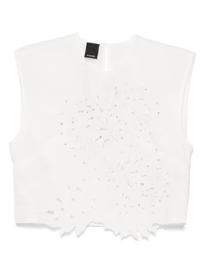 Pinko Crop Top With Openwork Embroidery And Crystals In White