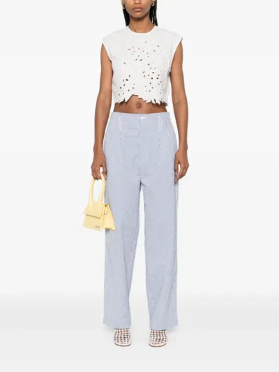 Pinko Crop Top With Openwork Embroidery And Crystals In White
