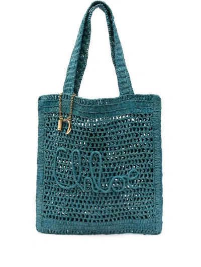Chloé Women's Summer Banana Raffia Tote Bag In Stormy Sea