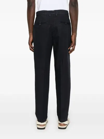 Eleventy Navy Blue Linen Trousers In Blue