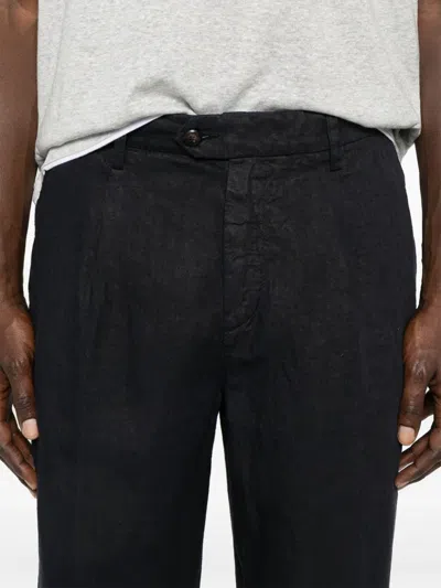 Eleventy Navy Blue Linen Trousers In Blue