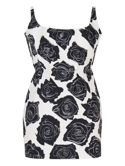 Marni Luna Print Bonded Poplin Mini Dress In Lily White In White