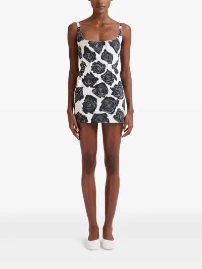 Marni Luna Print Bonded Poplin Mini Dress In Lily White In White