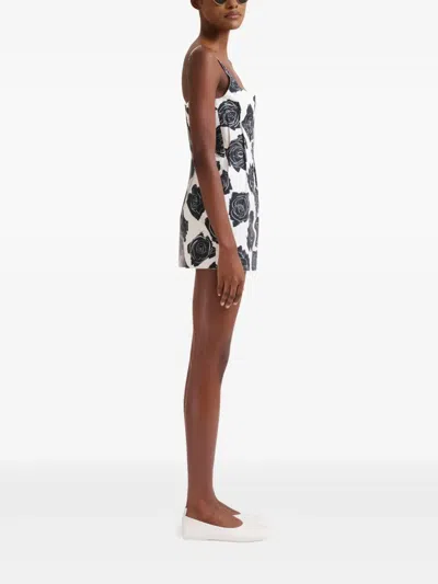 Marni Luna Print Bonded Poplin Mini Dress In Lily White In White