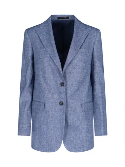 Tagliatore Tailored Jacket With Notched Lapel And Single Vent In Blue