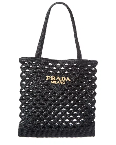 Prada Crochet Logo Shopping Bag Tote Bag Beige In Neutral