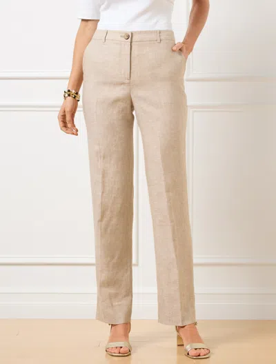 Talbots Plus Petite -  Southampton Straight Leg Linen Pants - Taupe/white - 20 In Taupe,white