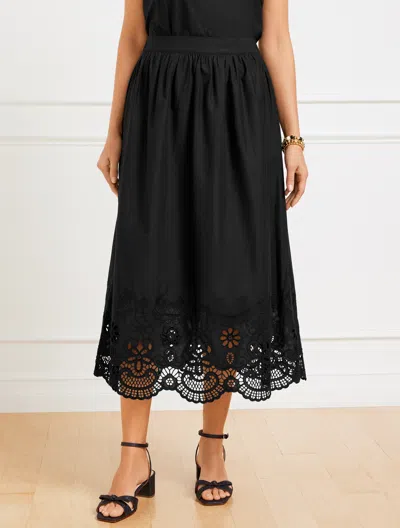 Talbots Plus Petite - Embroidered Poplin Fit & Flare Skirt - Black - 16 - 100% Cotton  In Black