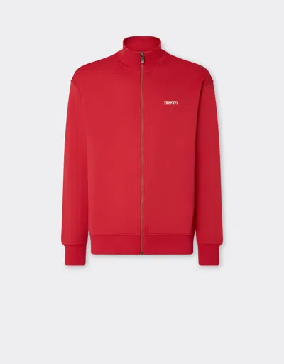Ferrari Sweater In Technical Fabric With Zip In Racing Red