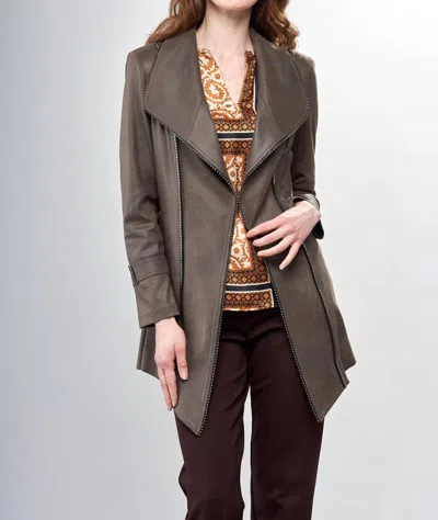 Insight Vegan Leather Long Jacket With Hook & Eye Closure In Burnt Sage In Multi