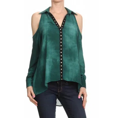 Ariella Cold Shoulder Tunic Top In Emerald In Gold