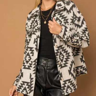 Adora Dallas Aztec Oversized Shacket In Cream Black Aztec In Multi