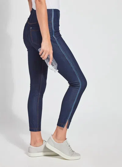 Lyssé Denim Legging With Stripe In Indigo In Multi